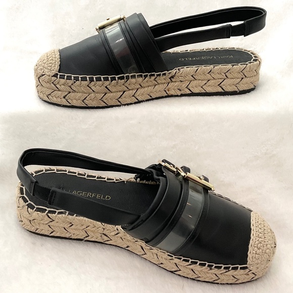 Karl Lagerfeld Alexi Black  Leather Slingback Espadrille  Size 6M - Picture 2 of 14